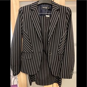 Navy and white smart pinstriped skirt suit